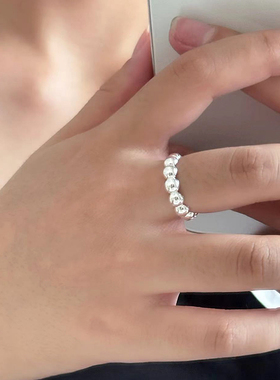 s925纯银轻奢简约圆形戒指女日韩小众设计感时尚个性食指戒可调节