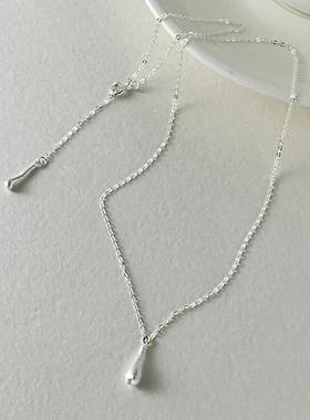 s925纯银拉丝磨砂水滴流苏项链女日韩小众轻奢锁骨链2024新款颈链