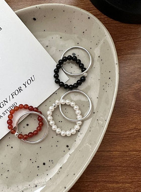 s925纯银双层戒指女轻奢素圈食指戒小众设计感闭口指环冷淡风叠戴