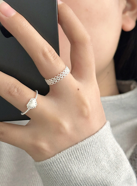 S925纯银磨砂爱心开口戒指