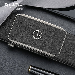 金利来新款商务不锈钢皮带男轻奢百搭时尚真皮腰带鸵鸟纹牛皮裤带