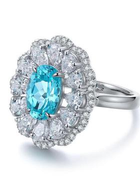 轻奢高级感帕拉伊巴钻石戒指女3克拉围镶镶钻碧玺蓝绿宝石彩宝