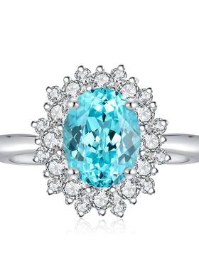 定制18K金镶嵌培育蓝宝石戒指高级珠宝首饰女款轻奢经典百搭