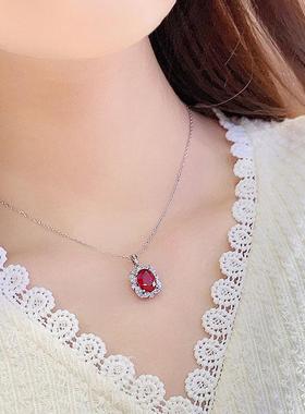 18K金镶嵌培育红宝石项链高级珠宝首饰女款轻奢经典百搭S925纯银