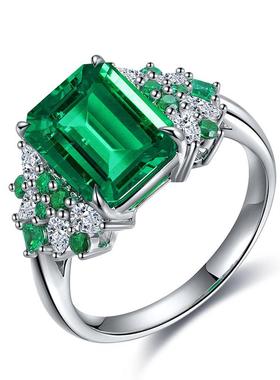 18K金镶嵌培育祖母绿戒指高级珠宝首饰定制女款轻奢百搭经典钻戒