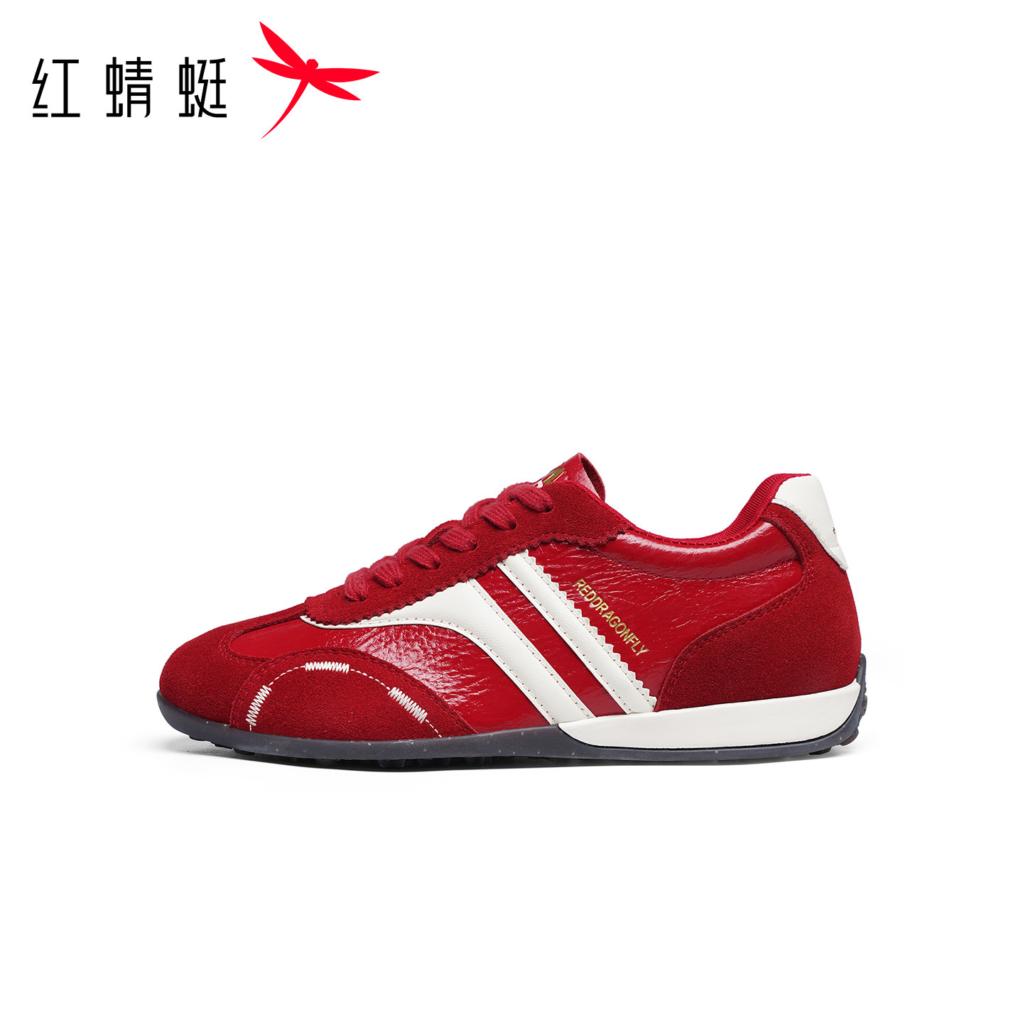 红蜻蜓Baby同款星月阿甘鞋女鞋2026春季新款红色鞋子复古德训鞋女