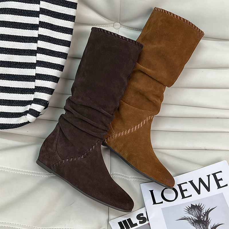 红蜻蜓西部靴秋季女鞋一脚蹬美拉德堆堆靴焦糖色旅游靴子长筒靴女,淘宝优惠券,粉丝福利购,淘宝优惠卷