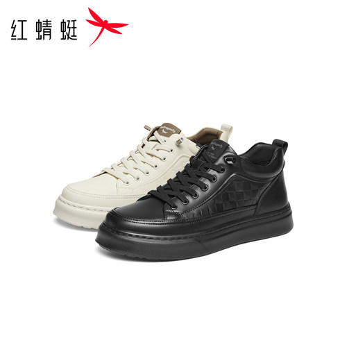 红蜻蜓休闲板鞋2025秋冬新款男鞋平底系带时尚休闲鞋加绒保暖男鞋 - 图3