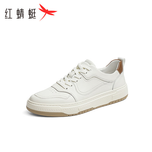 红蜻蜓小白鞋男2025春秋新款男鞋板鞋真皮男士休闲鞋百搭透气鞋子 - 图0