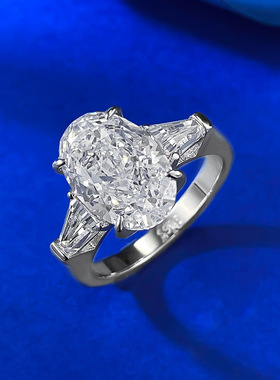 慕景2025新款925银高碳钻冰花切8*12鸽子蛋欧美ins风婚戒戒指环女