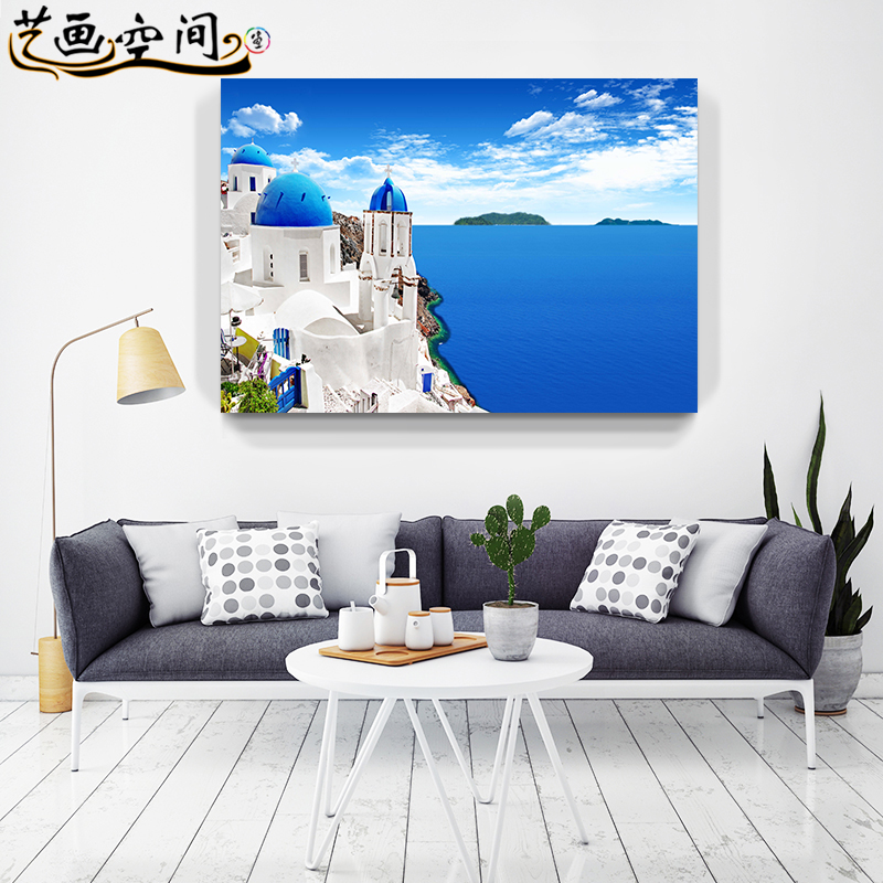 大海风景画客厅单幅卧室床头挂画房间宾馆墙壁画地中海风格装饰画