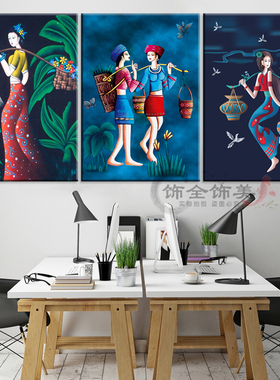 云南少女蜡染人物走廊墙面艺术画