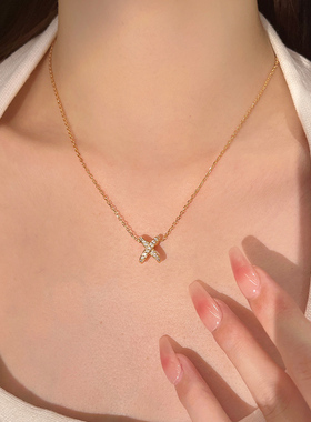 GYKZ高定 满钻十字交叉镂空项链女X字母形状耳钉高级感小众锁骨链