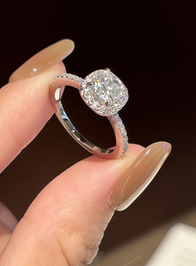 【Drctcy】莫桑钻戒指女方糖莫桑石S925纯银饰品一克拉方形婚戒子