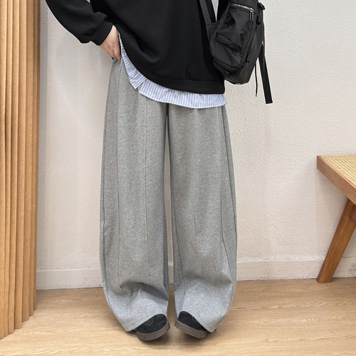 宛宛大码弯刀裤女秋季新款胖mm梨形身材高腰宽松显瘦阔腿运动卫裤 - 图0