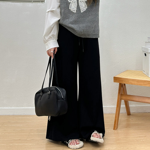 宛宛大码休闲运动卫裤女春季胖mm高腰弹力显瘦梨形身材微喇马蹄裤 - 图0