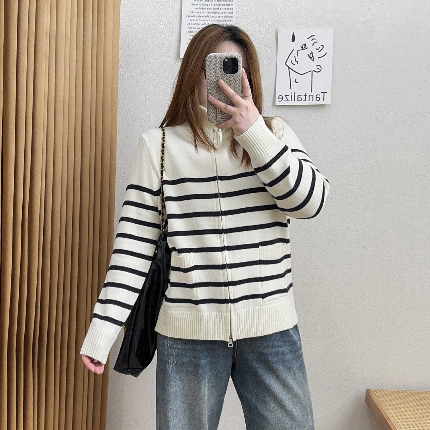 宛宛大码毛衣外套女秋冬新款胖mm立领针织开衫显瘦双拉链条纹上衣,淘宝优惠券,粉丝福利购,淘宝优惠卷