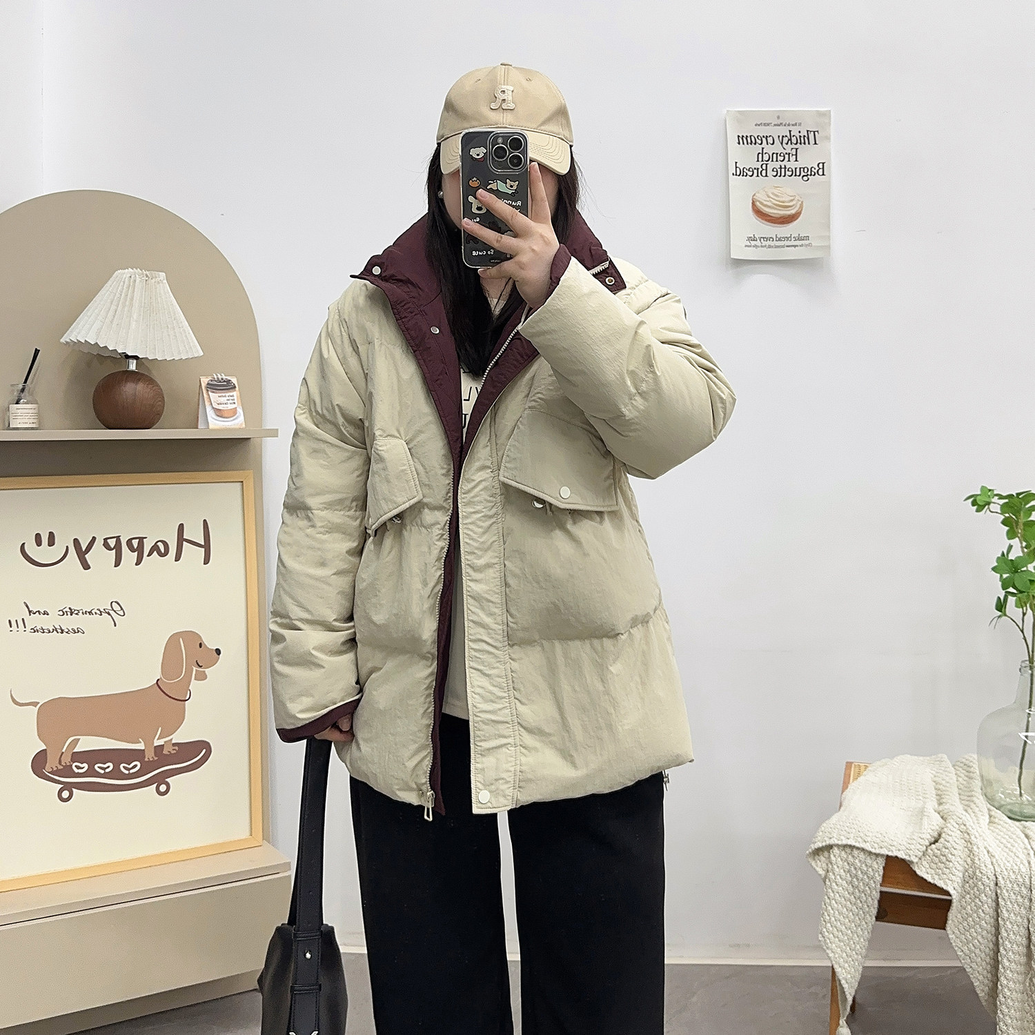 宛宛大码羽绒服拼色中长款200斤胖mm时尚2024冬新款宽松休闲外套