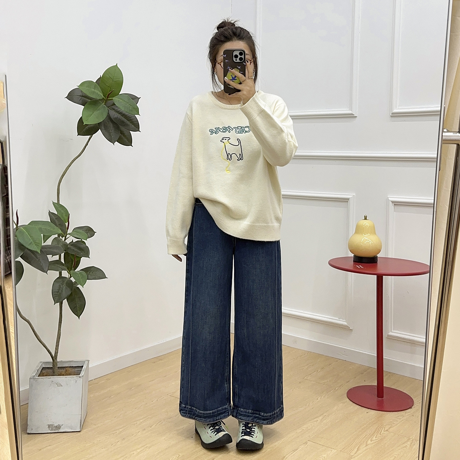 宛宛大码蓝色复古美式牛仔裤女秋季胖mm宽松高腰显瘦直筒阔腿裤子,淘宝优惠券,粉丝福利购,淘宝优惠卷