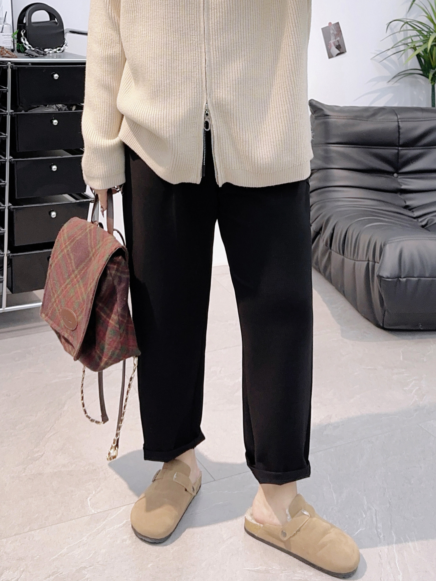 现货大码宽松抽绳哈伦裤女秋冬季微胖mm显瘦高腰遮肚子直筒休闲裤,淘宝优惠券,粉丝福利购,淘宝优惠卷