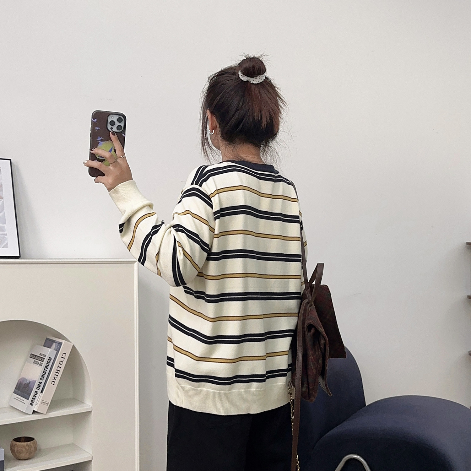 宛宛大码圆领条纹针织开衫女2025新款胖mm慵懒松弛感穿搭打底上衣,淘宝优惠券,粉丝福利购,淘宝优惠卷