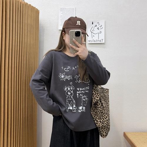 宛宛大码女装印花长袖T恤女秋季2026新款胖MM显瘦内搭打底衫上衣 - 图1