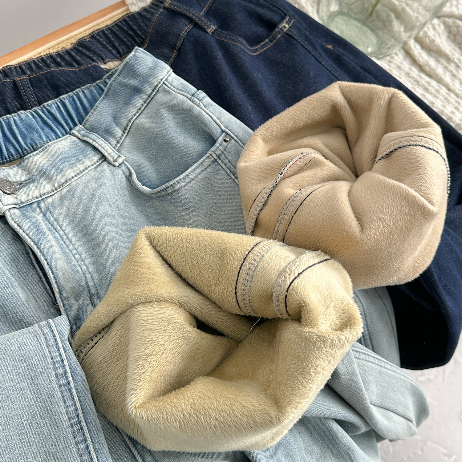 大码复古阔腿牛仔裤女秋冬加绒胖mm宽松显瘦梨形身材窄版直筒裤子,淘宝优惠券,粉丝福利购,淘宝优惠卷