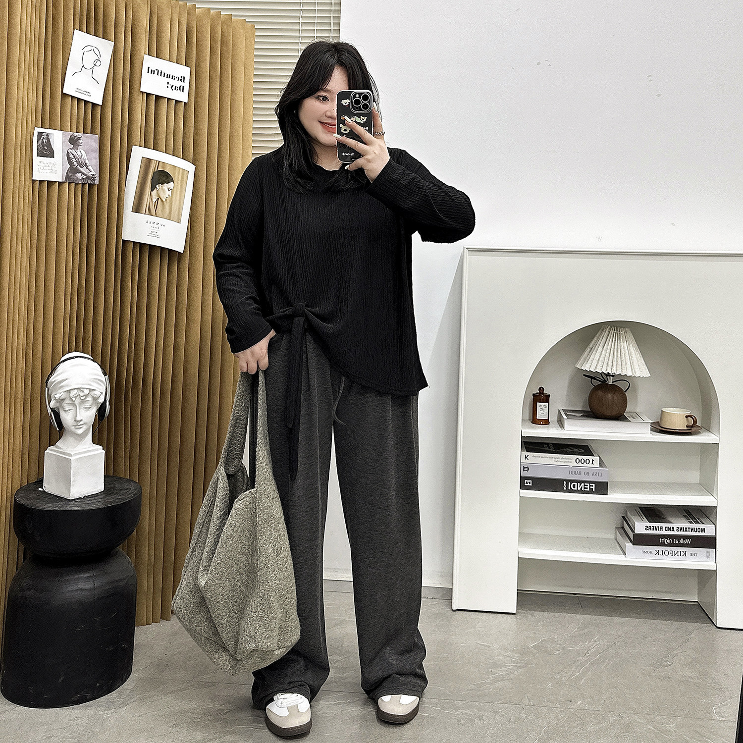 深灰色裤子糯米裤女款春秋大码梨形身材显瘦慵懒风阔腿直筒休闲裤,淘宝优惠券,粉丝福利购,淘宝优惠卷