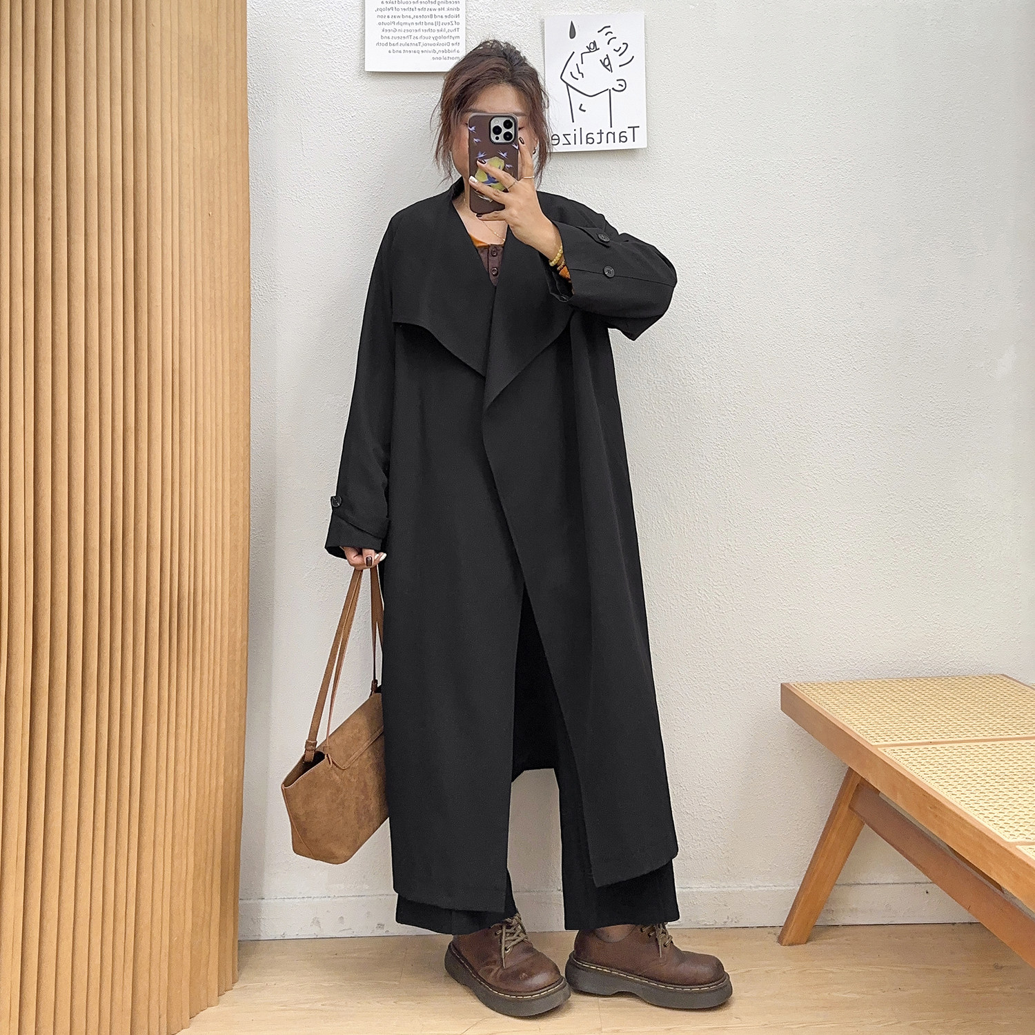 宛宛大码胖mm高级感黑色风衣外套女秋冬季休闲过膝中长款西装大衣,淘宝优惠券,粉丝福利购,淘宝优惠卷