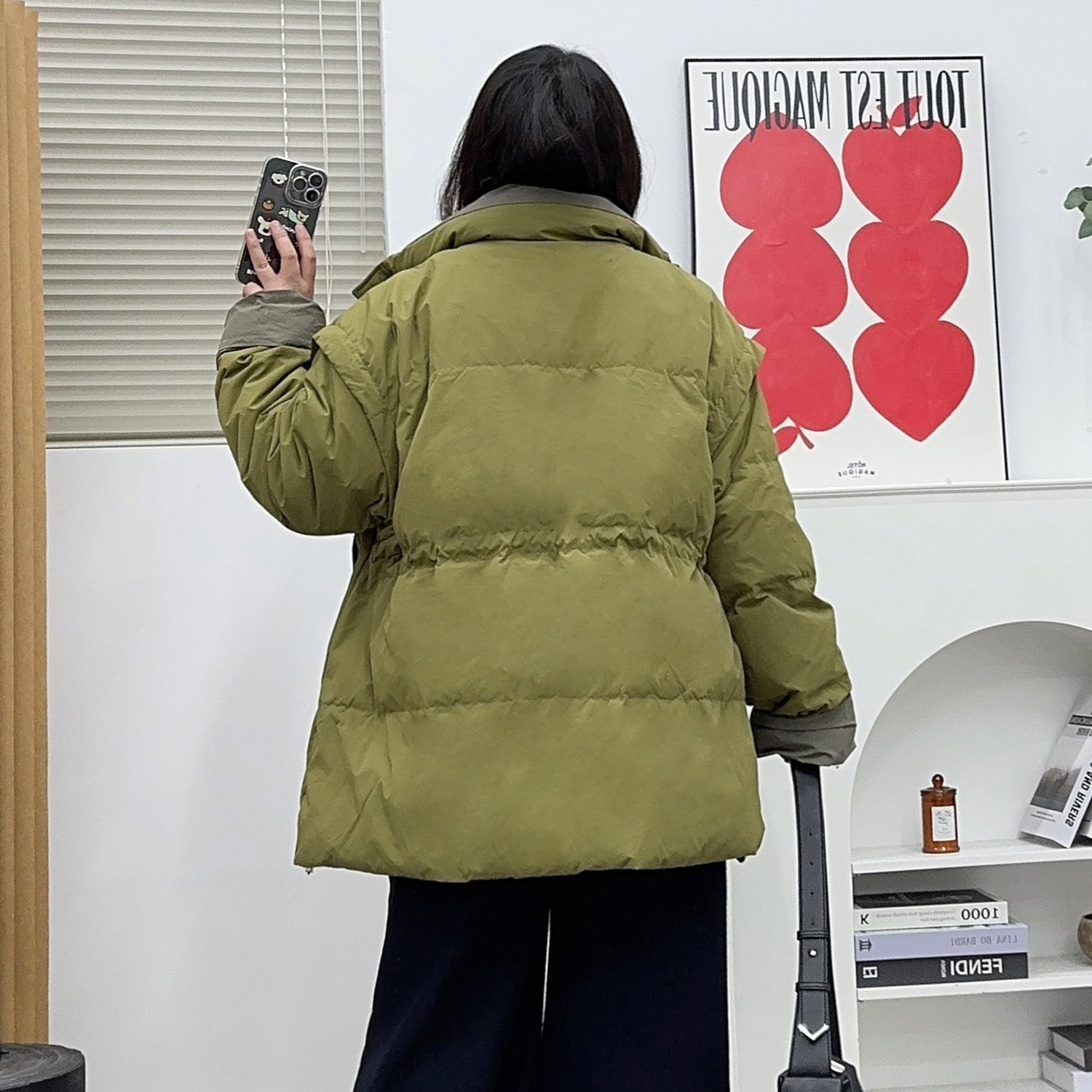 宛宛大码羽绒服拼色中长款200斤胖mm时尚2024冬新款宽松休闲外套