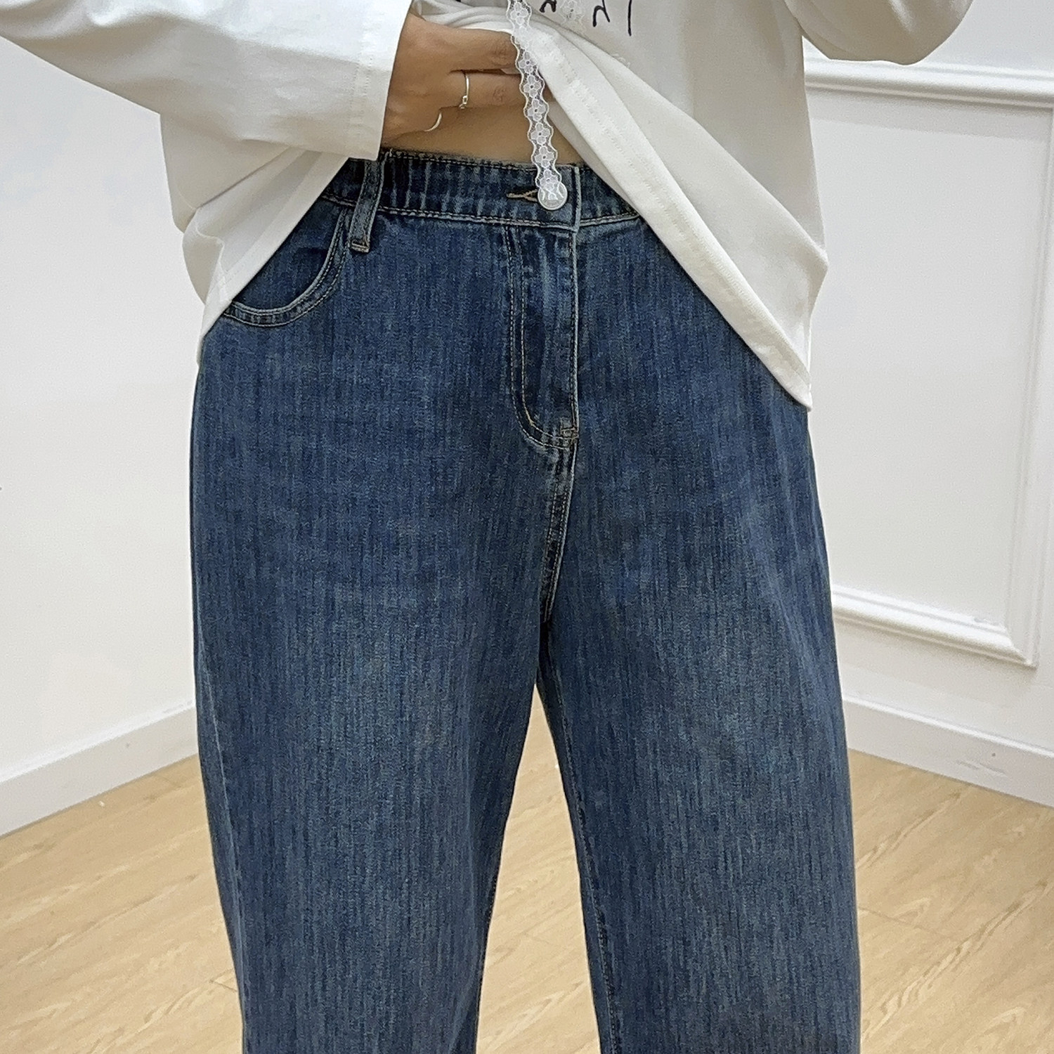 宛宛大码秋季新款直筒牛仔裤女胖mm梨形身材高腰显瘦阔腿九分裤子,淘宝优惠券,粉丝福利购,淘宝优惠卷