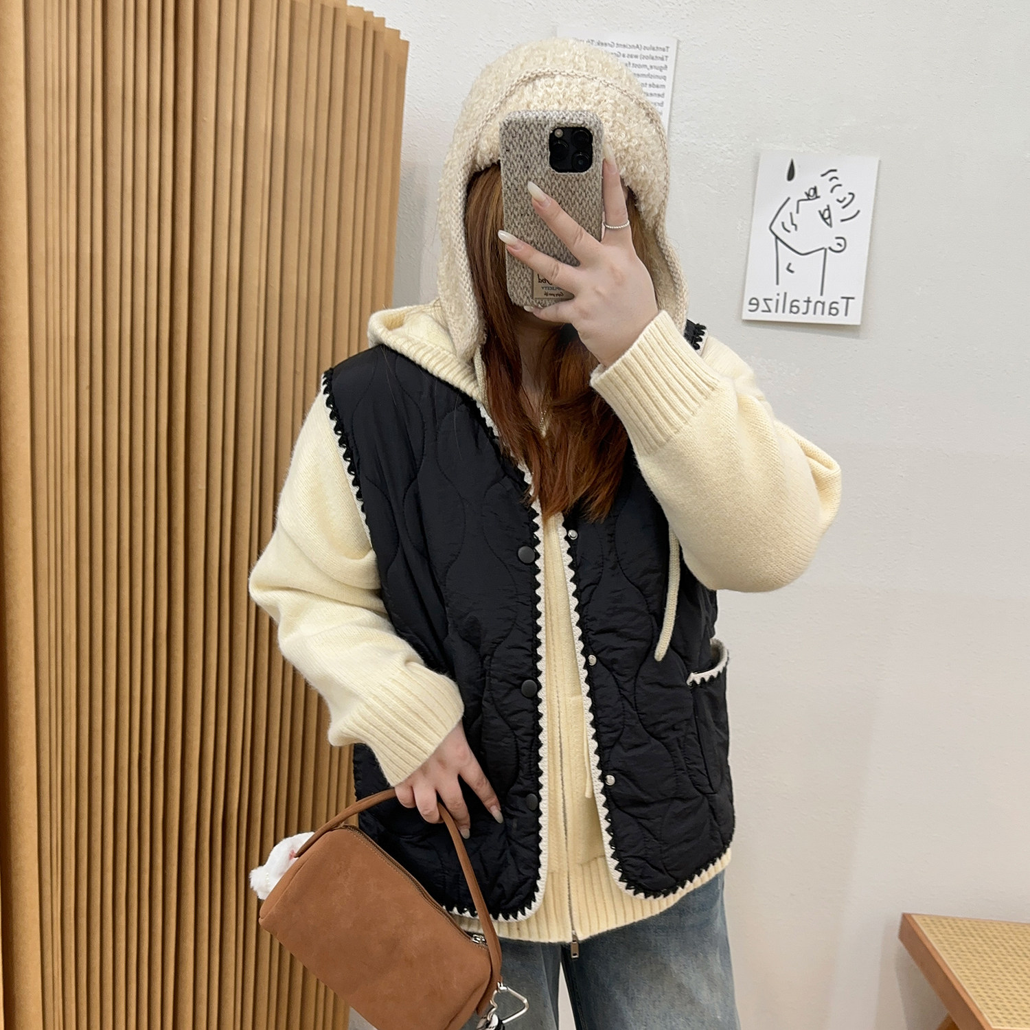 宛宛大码女装韩系叠穿菱格马甲秋冬季新款胖mm撞色200斤马夹外套,淘宝优惠券,粉丝福利购,淘宝优惠卷