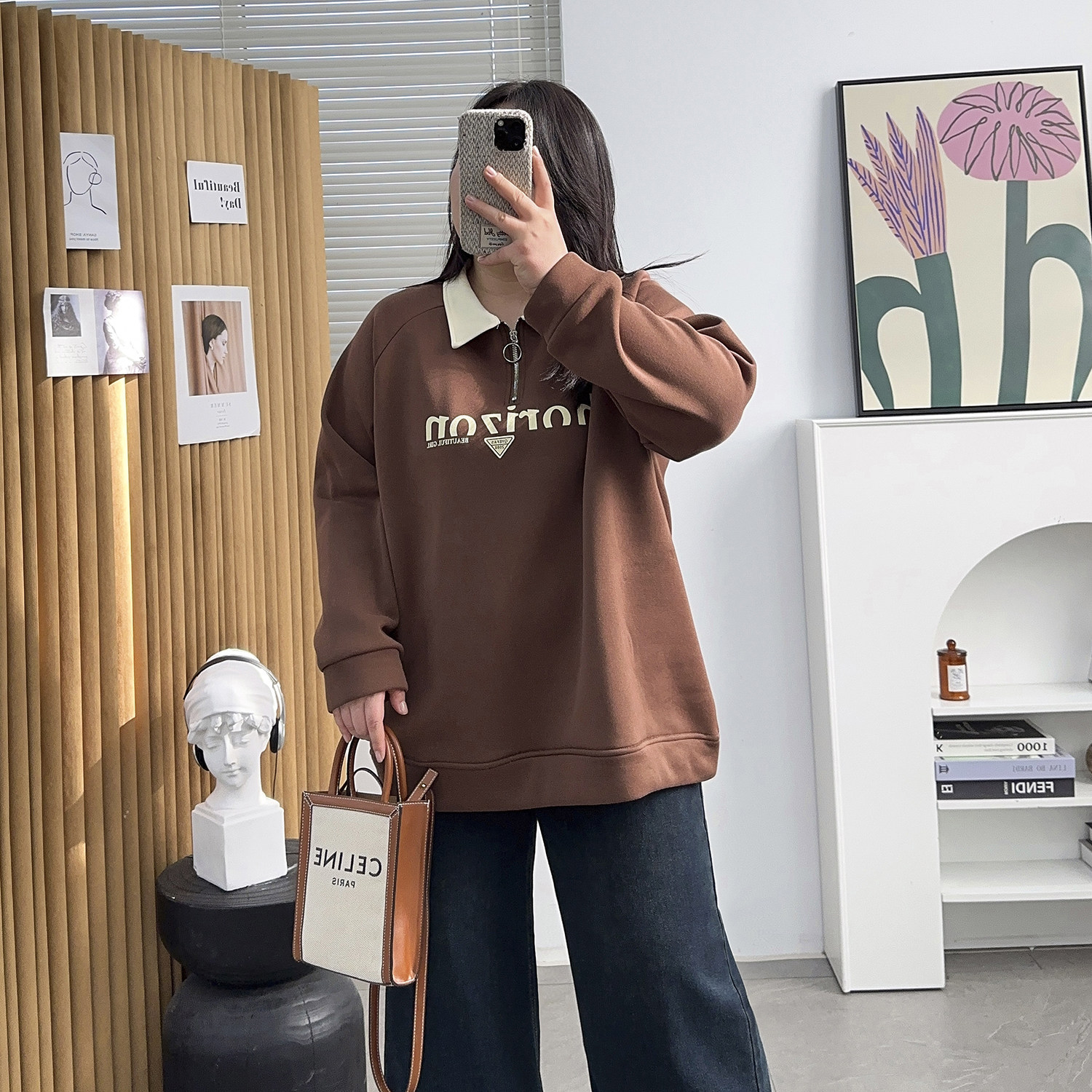 大码女装polo领半拉链卫衣女秋冬季加绒200斤胖mm宽松插肩袖上衣,淘宝优惠券,粉丝福利购,淘宝优惠卷