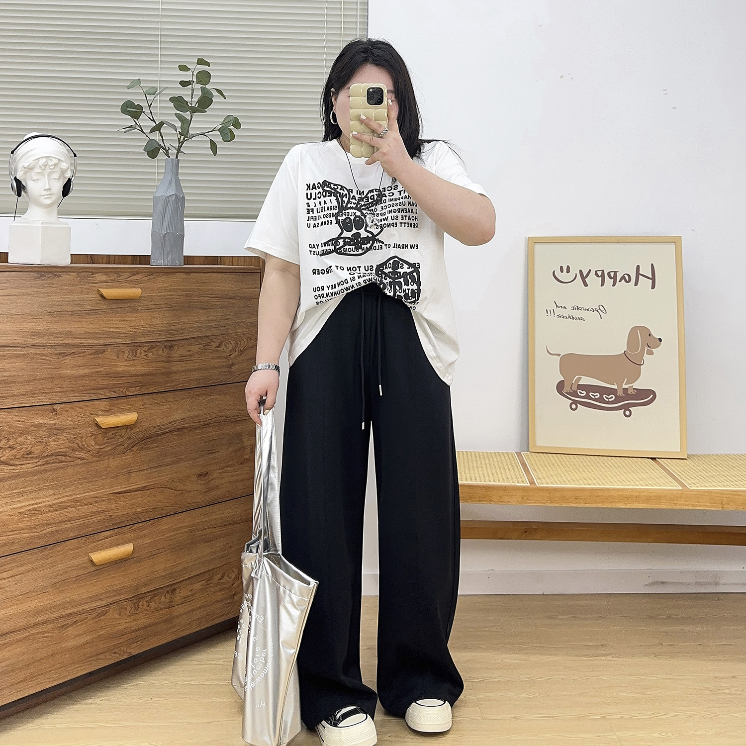 宛宛大码女装抽绳阔腿裤夏季高腰显瘦胖mm运动休闲裤宽松垂感长裤,淘宝优惠券,粉丝福利购,淘宝优惠卷