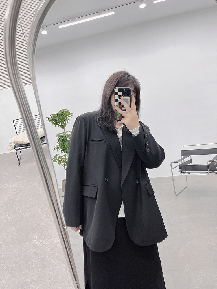 宛宛家微胖大码廓形小西装外套女早春胖mm高级感气质休闲西服上衣 - 图2