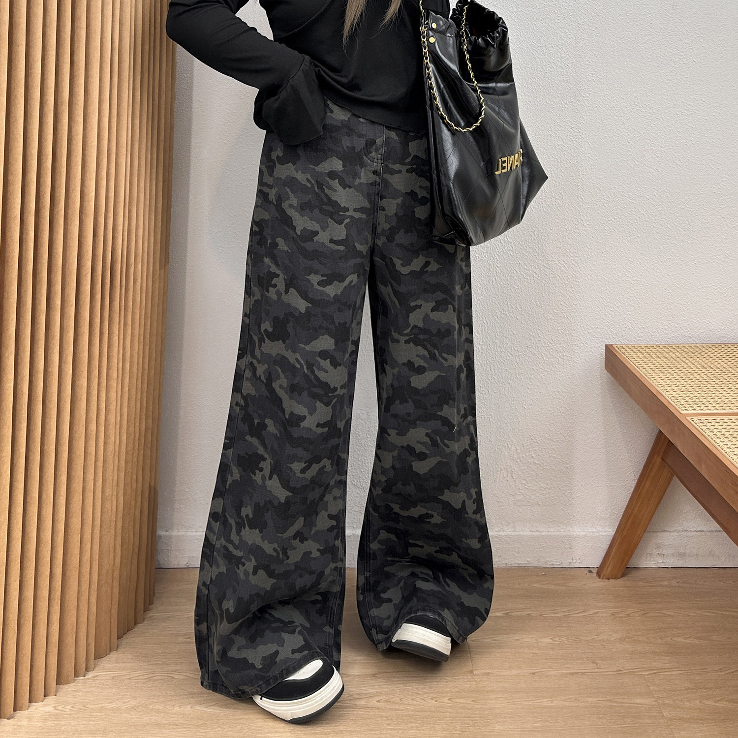 宛宛大码女装美式复古迷彩工装牛仔裤胖mm慵懒松弛感显瘦阔腿裤子,淘宝优惠券,粉丝福利购,淘宝优惠卷