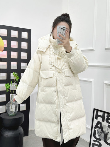 冬季新款大码中长款保暖羽绒服女百搭胖MM白鸭绒休闲显瘦连帽外套 - 图1