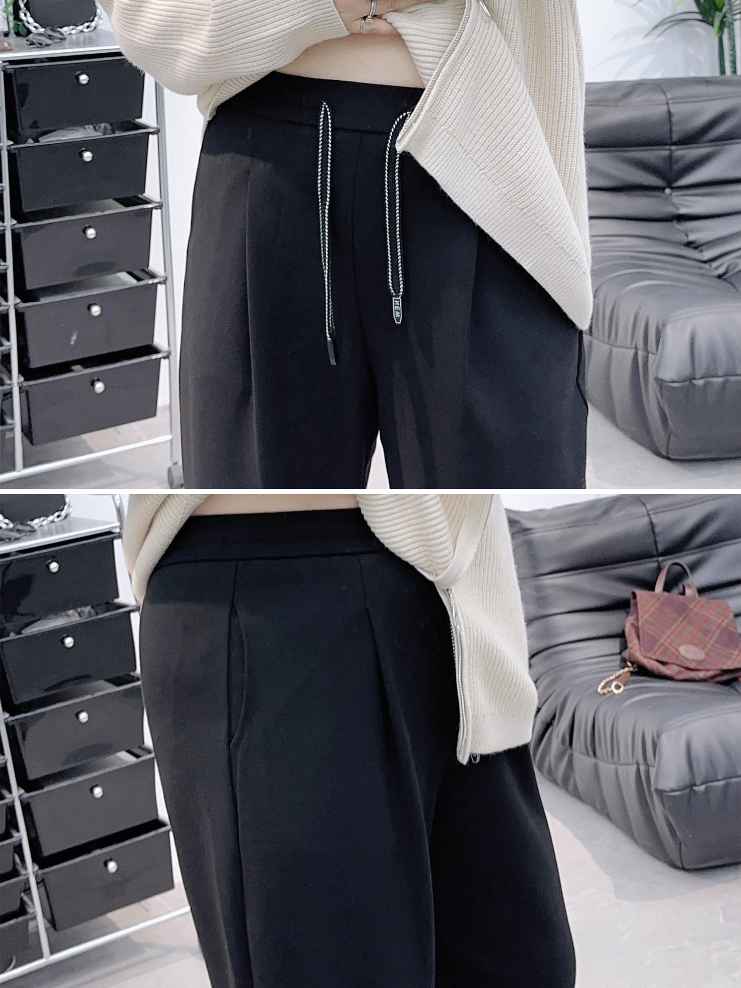 现货大码宽松抽绳哈伦裤女秋冬季微胖mm显瘦高腰遮肚子直筒休闲裤,淘宝优惠券,粉丝福利购,淘宝优惠卷