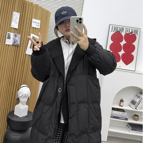 大码胖MM大翻领羽绒服女冬季2024新款韩系中长款保暖白鸭绒外套潮 - 图1
