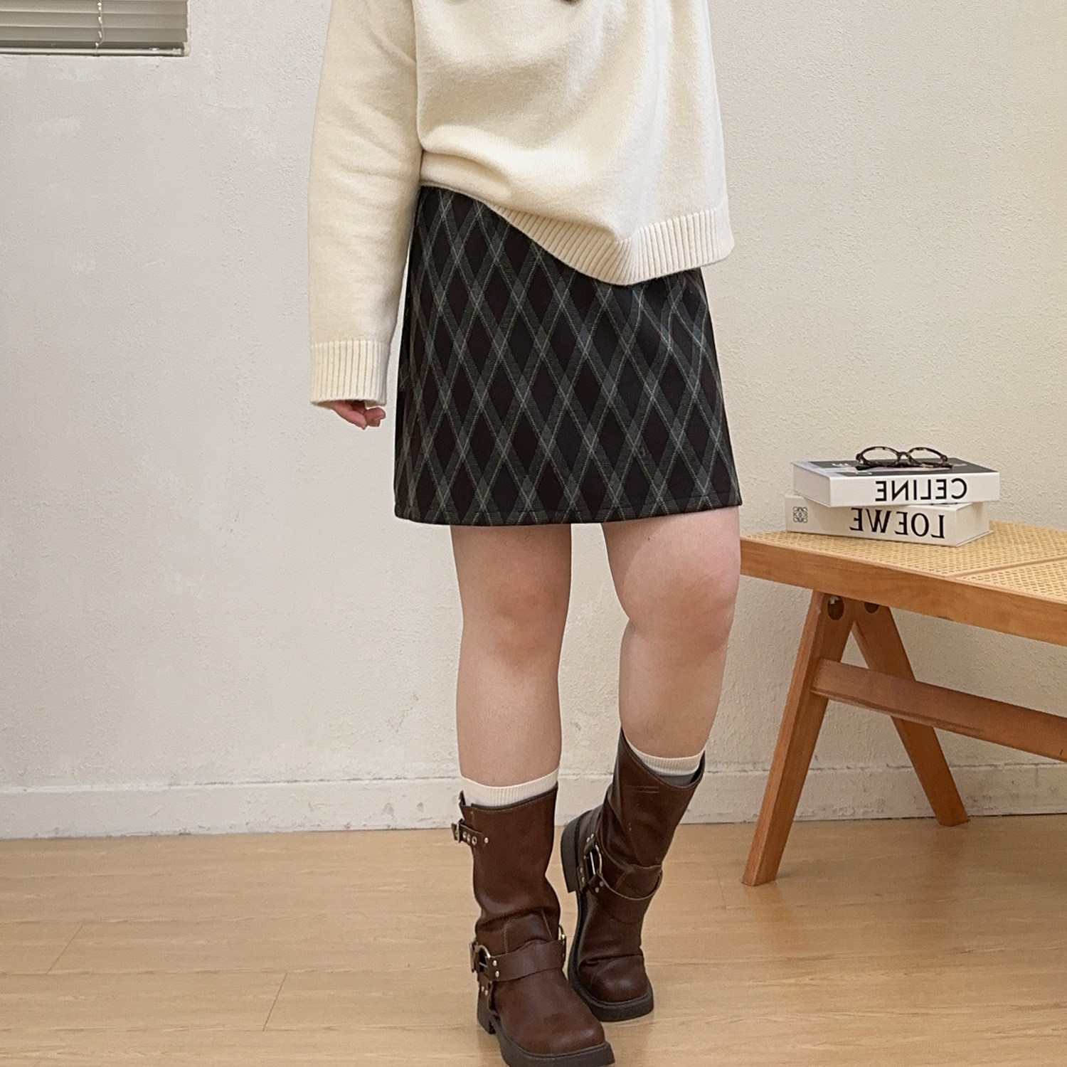 宛宛大码格子毛呢半身裙冬季新款包臀A字裙子胖mm高腰显瘦短裙女,淘宝优惠券,粉丝福利购,淘宝优惠卷