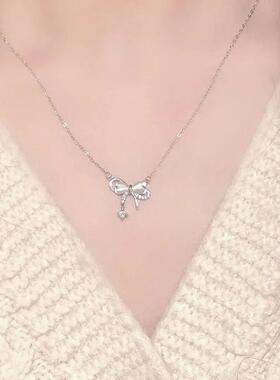 猫眼石蝴蝶结锁骨链女小众轻奢