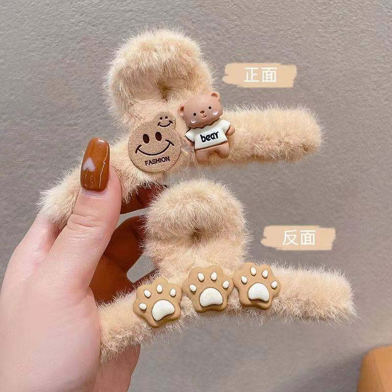 2022年秋季大号鲨鱼夹新款奶油甜妹风发夹清新甜美后脑勺毛绒抓夹,淘宝优惠券,粉丝福利购,淘宝优惠卷