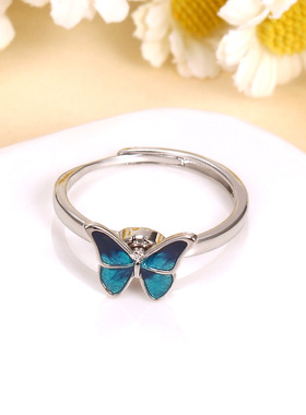 欧美新款旋转蝴蝶戒指女 时尚小众设计滴油蝴蝶指环简约ins风饰品