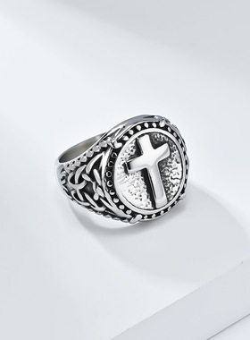 欧美复古个性钛钢十字架戒指男士潮人穿搭手饰品厂家现货