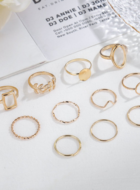 欧美跨境热销饰品日韩ins风简约个性冷淡风链条几何素圈叶子戒指