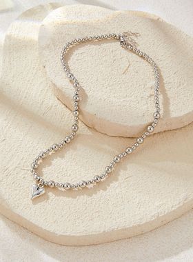 欧美跨境饰品几何手工串珠圆珠颈链女百搭Necklace热销爱心项链