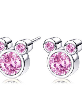 欧美女式米奇锆石耳钉创意卡通米老鼠耳环简约甜美水晶耳钉