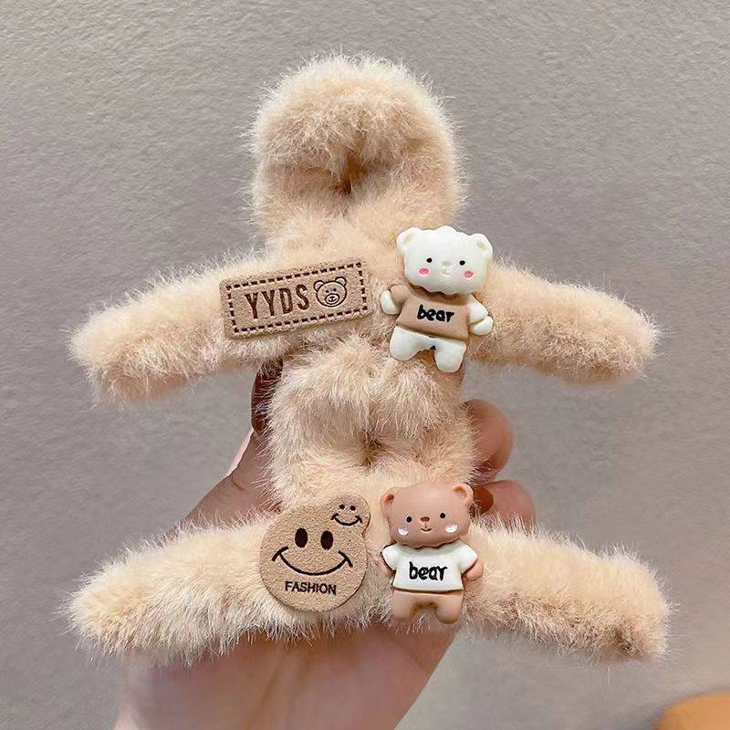 2022年秋季大号鲨鱼夹新款奶油甜妹风发夹清新甜美后脑勺毛绒抓夹,淘宝优惠券,粉丝福利购,淘宝优惠卷