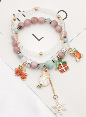 欧美合金滴油圣诞节系列手链 个性圣诞树圣诞老人袜珠珠手链热销