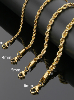 不锈钢麻花链3/4/5/6mm钛钢饰品多尺寸麻花链龙虾扣情侣手链